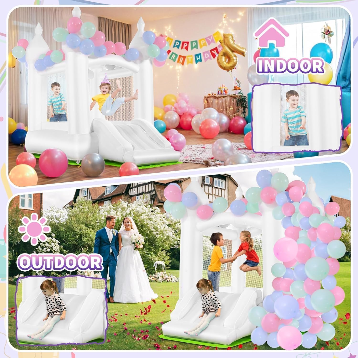 White Bounce House Indoor Outd - Kids Outdoor House 评论和价格