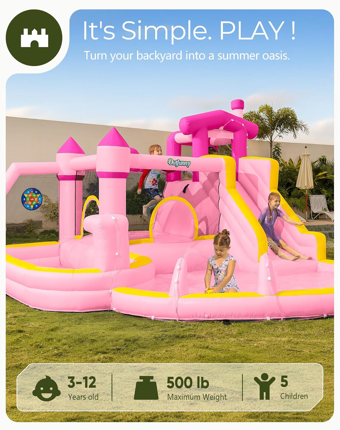 Pink Inflatable Water Slide Bo - Kids Outdoor House 评论和价格