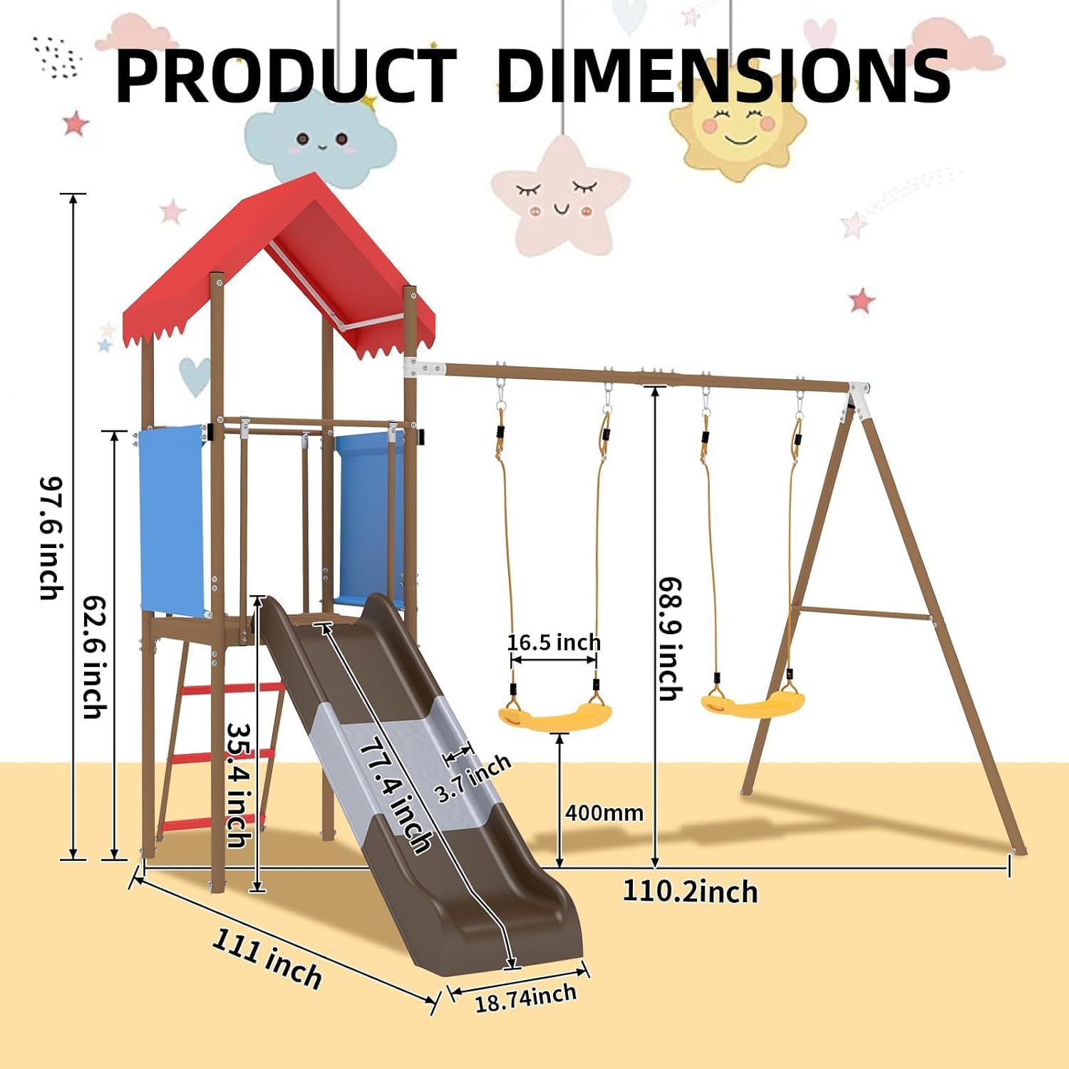 Metal Swing Set for Kids with  - Kids Outdoor Slide Set 评论和价格