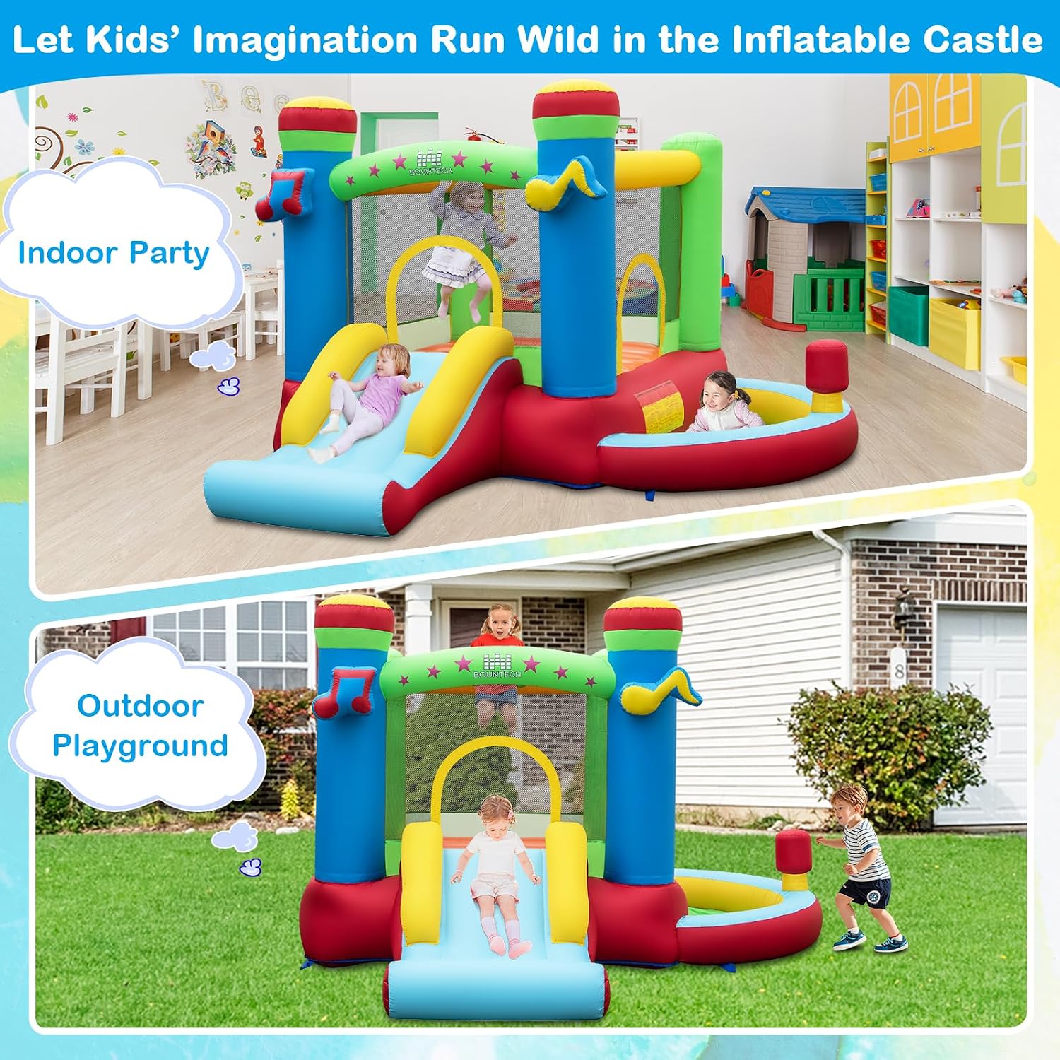 Inflatable Bounce House with B - Kids Outdoor House 评论和价格