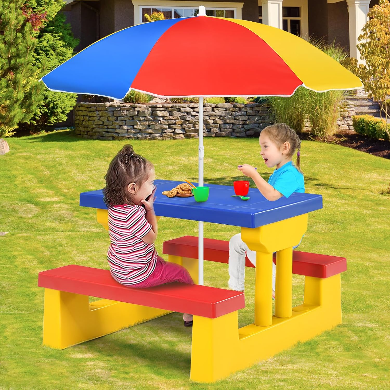 ARMILE Kids Picnic Table, Kids - Kids Outdoor Bench With Umbrella 评论和价格