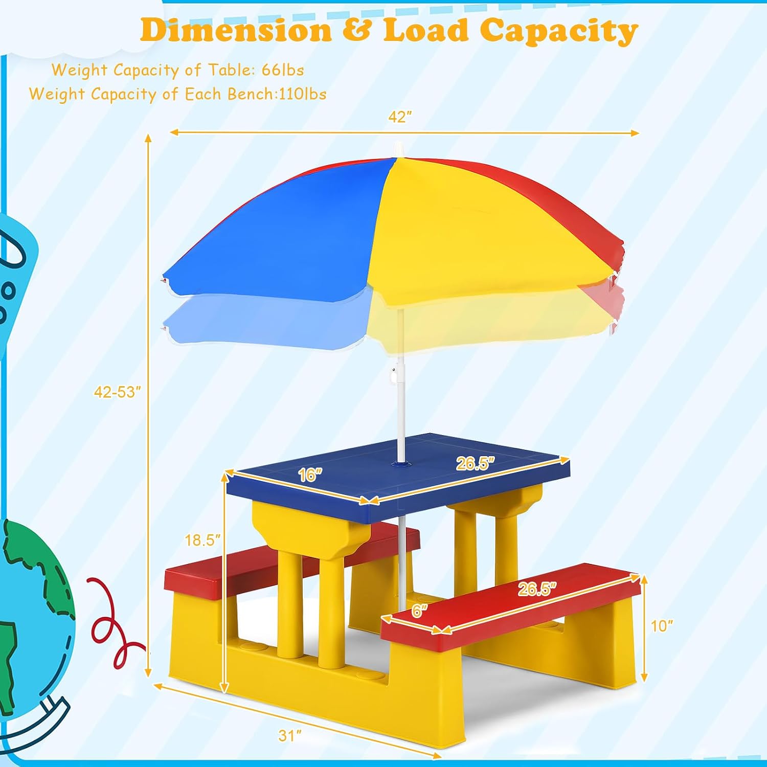 ARMILE Kids Picnic Table, Kids - Kids Outdoor Bench With Umbrella 评论和价格